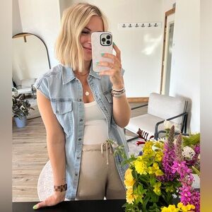 Dear John Light Blue Sleeveless Button Down Shirt